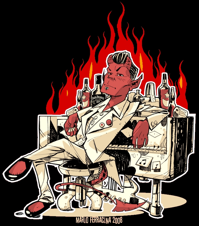Illustrazione di Perry Boogie al pianoforte di Mario Ferracina
